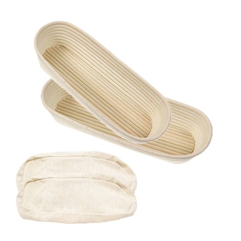 perixir 2 Pack 13 Inch Oval Bread Proofing Basket,Banneton Basket Bread Baking Bowl with Linen Liner Cloth, for Professional & Home Bakers Baking - Image 1